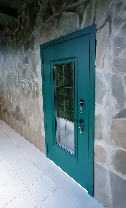 Зеленая дверь со стеклом